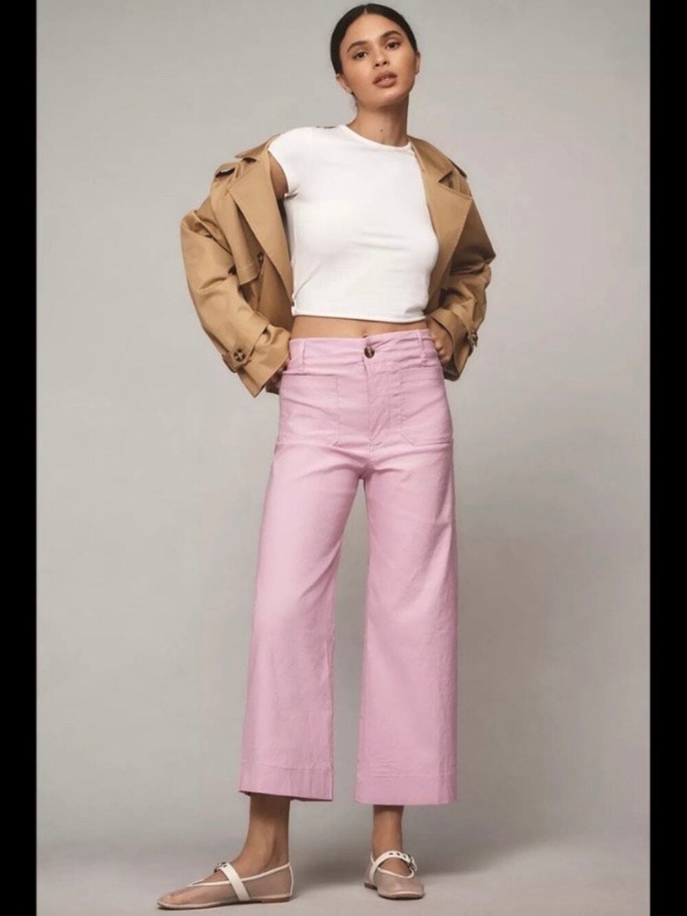 Anthropologie Maeve Purple Linen Blend The Colette Wide Leg Cropped Pants Sz.29P